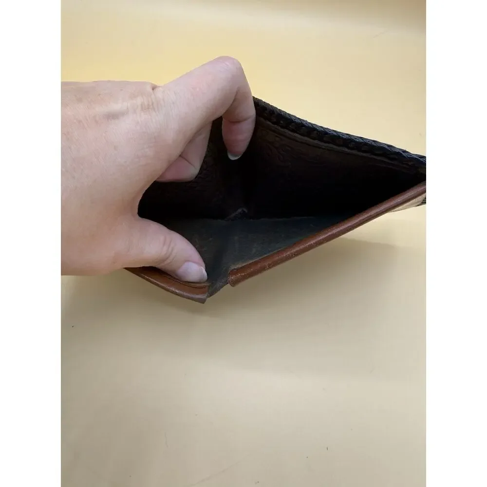 Vintage Leather Lord’s Prayer Wallet Jesus Crucifix Hand Tooled Billfold